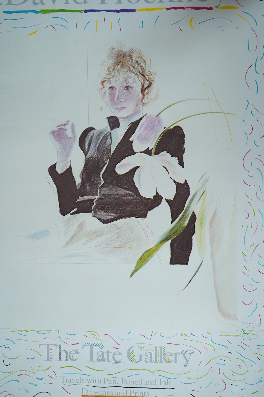 After David Hockney (b.1937), Exhibition poster, Tate Gallery, 1980, 76 x 50cm, unframed. Condition - fair